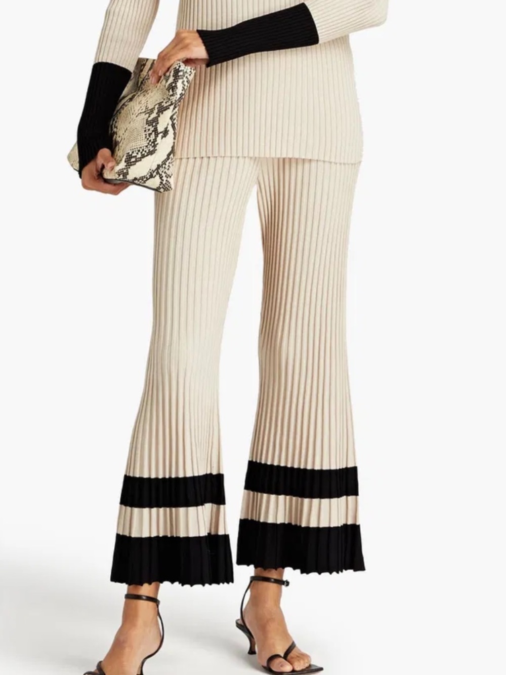By Malene Birger Two-Tone Ribbed Wide-Leg Pants - Cream & Black
